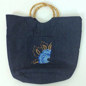 Handmade Purse Denim Fabric Embroidered Butterflys